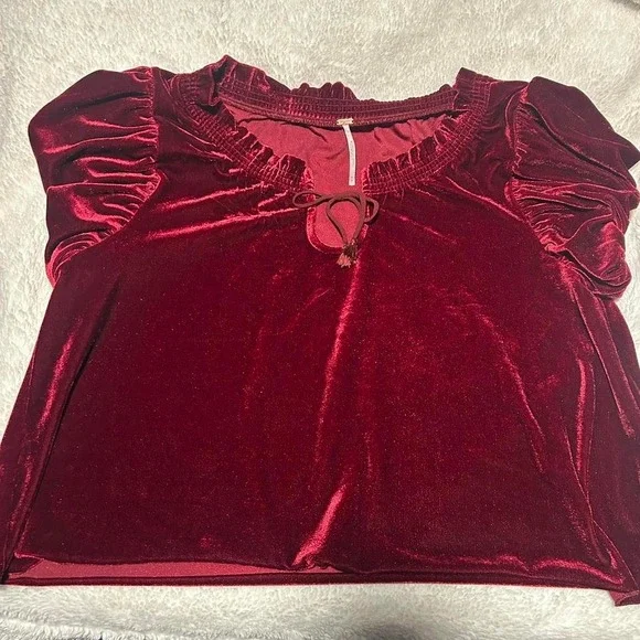 Free People Red Velvet Blouse Whimsy Goth Size Medium - Picture 2 of 7